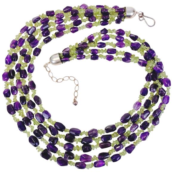 Signed Jay King DTR Amethyst Peridot Sterling Silver Multi Strand Necklace - Picture 1 of 16
